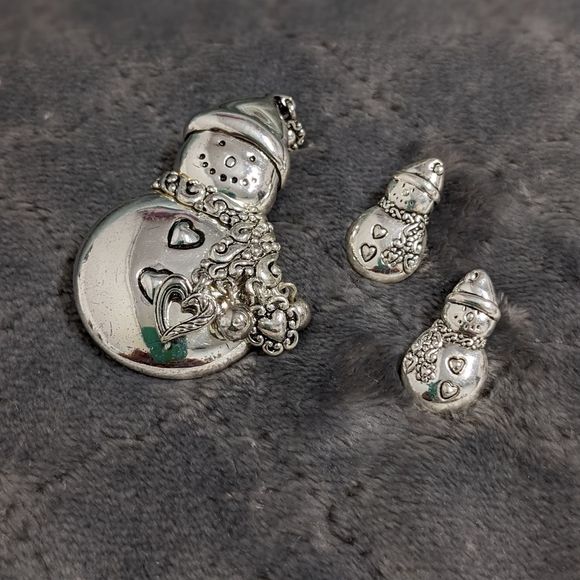 Christmas Holiday Snowman Brooche/Pendant & Pierced Earrings - Picture 2 of 8
